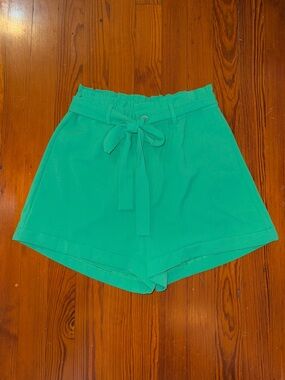 JADE Green High-Waist Paperbag Tie-Waist Shorts